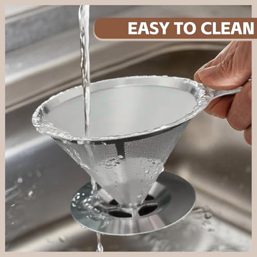 Reusable Stainless Steel Pour Over Coffee Dripper - Fine Mesh, 1-2 Cups