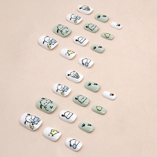 Green Short Press on Nails Kawaii Anime Acrylic False Nails Kit