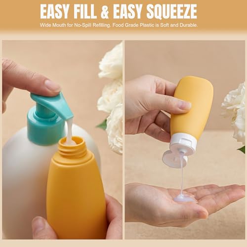 DEWSENSI Travel Bottles for Toiletries 6 Pack Leakproof 2 oz TSA Approved