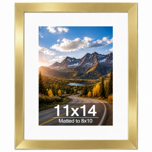 QOTIB 11x14 Gold Picture Frame with 8x10 Mat for Wall Hanging