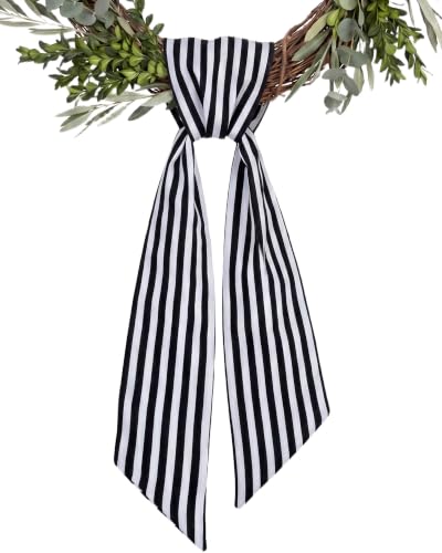 Kutyndrix Black and White Striped Wreath Sash, 55-Inch Farmhouse Bow