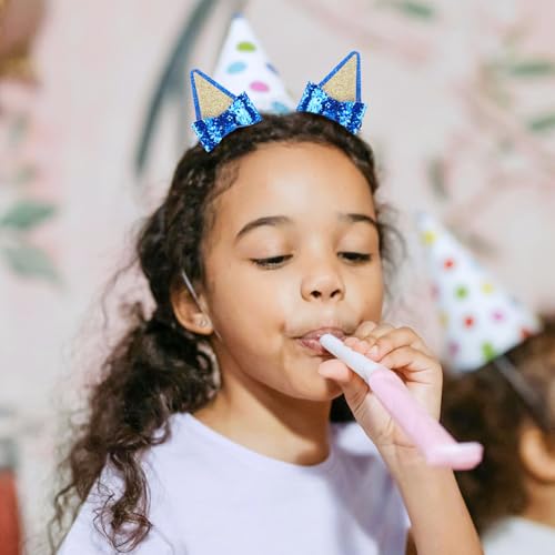 Blue Glitter Dog Ear Hair Clips with Bows 2 Pairs