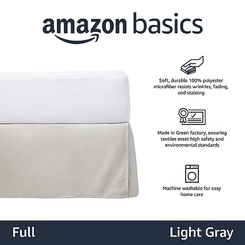 Amazon Basics Pleated Bed Skirt - Full Size, 16-Inch Drop, Light Grey