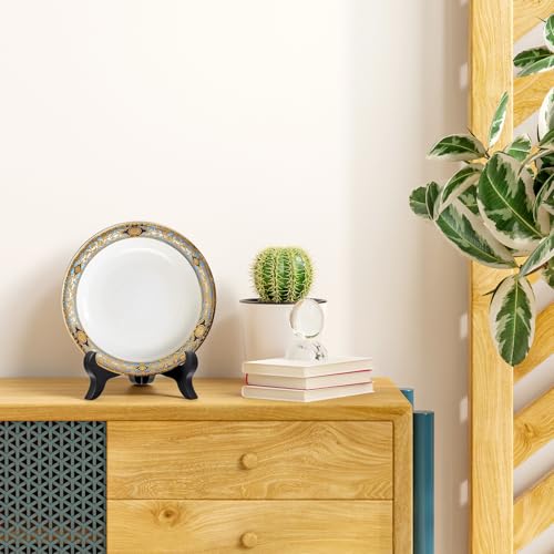 Fyntave 4-Inch Wooden Plate Display Stand, Black Decorative Easel Holder