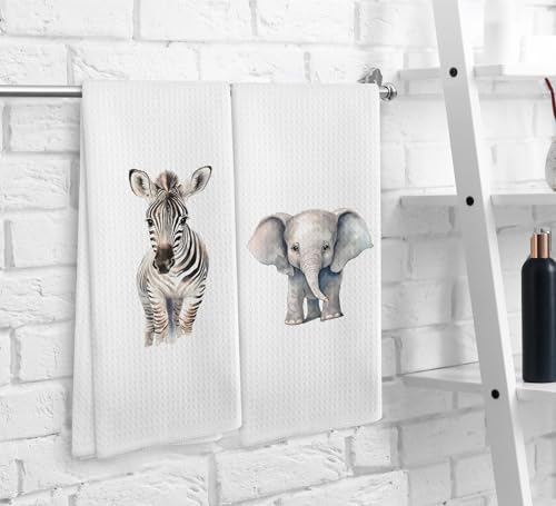 NOQL Zebra Hand Towels for Kids Bathroom Set of 2 - Wildlife Decorative 16x24 Inches