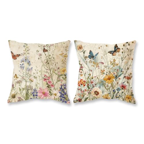 TAJWE Spring Floral Pillow Covers 18x18 Inch - Set of 2 Decorative Cases