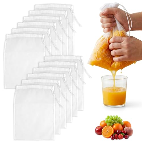 Canumer 12-Pack Nut Milk Bags, 200 Mesh Nylon Strainer Bags 12x8"