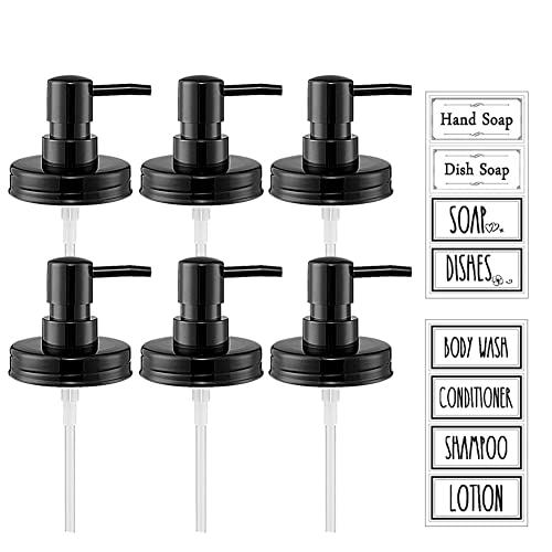 Plastic Mason Jar Soap Dispenser Pumps & Lids - 6 Pack