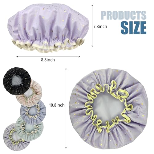 2 Pack Waterproof Shower Caps for Women - Reusable Elastic Hair Bonnet