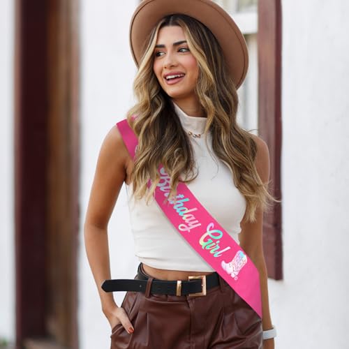 Hot Pink Cowgirl Birthday Sash with Iridescent Foil - Women’s Party Accessory
