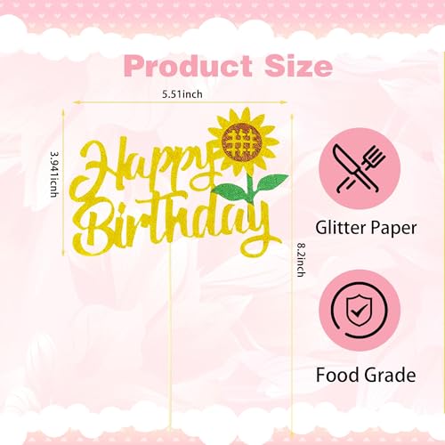 Glitter Sunflower Happy Birthday Cake Topper | ZIRVELANO