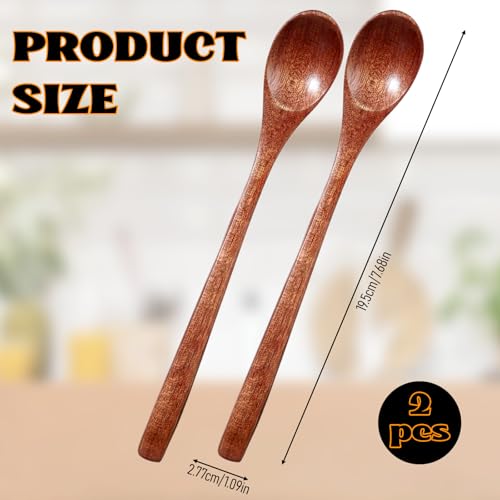 2PCS Long Handle Wooden Coffee and Honey Spoons - 7.7in