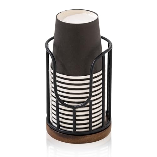Bathroom Cup Dispenser with Acacia Wood Stand - Modern Toothbrush Holder