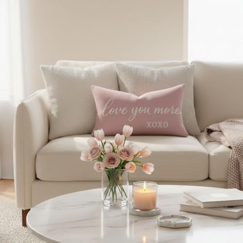 Love You More XOXO Pink Pillow Cover - 12x20 Inch Farmhouse Decor