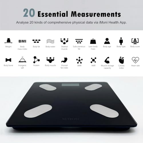 NUTRI FIT Smart Body Fat Scale - Digital Weight Monitor, Mirror Black