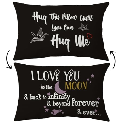 POPOU Hug1 Reversible Throw Pillow Cover 12x20 Inches - Black, Long Distance Gift