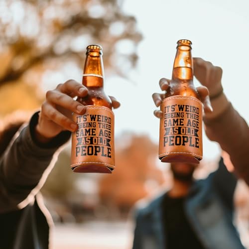 Honeydak Leather Can Cooler Sleeve - Funny Gift for Dad & Men