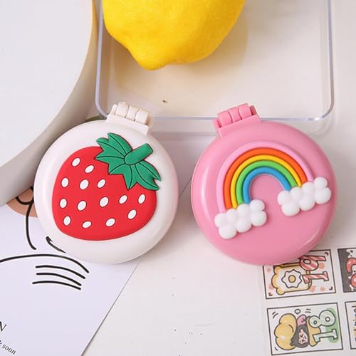 Strawberry Folding Travel Hair Brush with Built-In Mirror and Massage Bristles