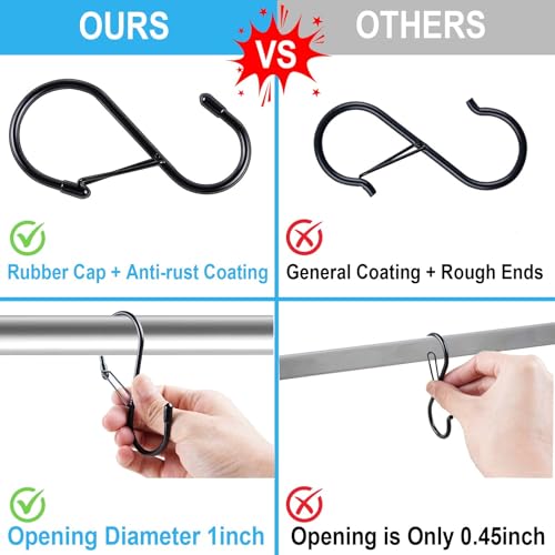 Dreecy 4-Inch Heavy Duty S Hooks with Safety Buckle, 10 Pack Black Metal