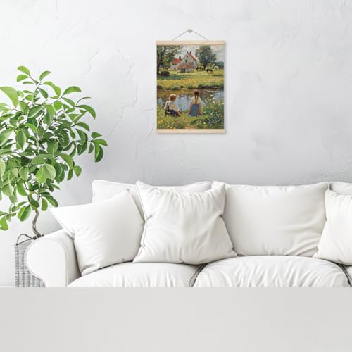 Vintage Countryside Landscape Canvas Wall Art, Farmhouse Hanging Poster 12x16
