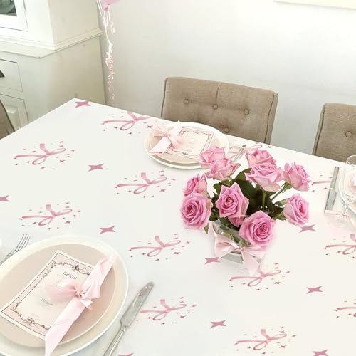 YTHETM 2-Pack Pink Bow Tablecloths - 54 x 108 Inches for Parties