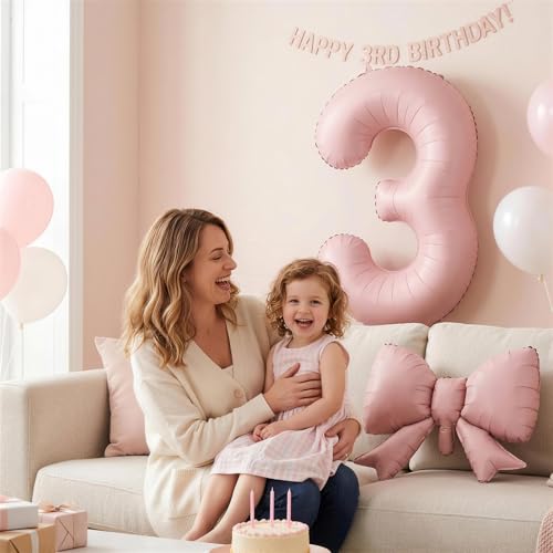 40 Inch Dusty Pink Number 1 Balloon with Matching Bow for 1st Birthday