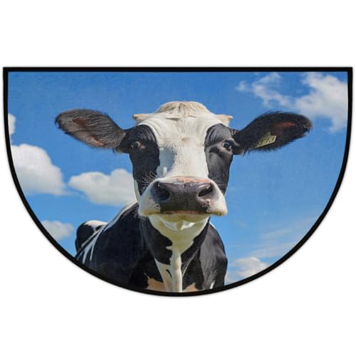 Cow Half Moon Door Mat 24x36 Inch Non-Slip Washable Rug