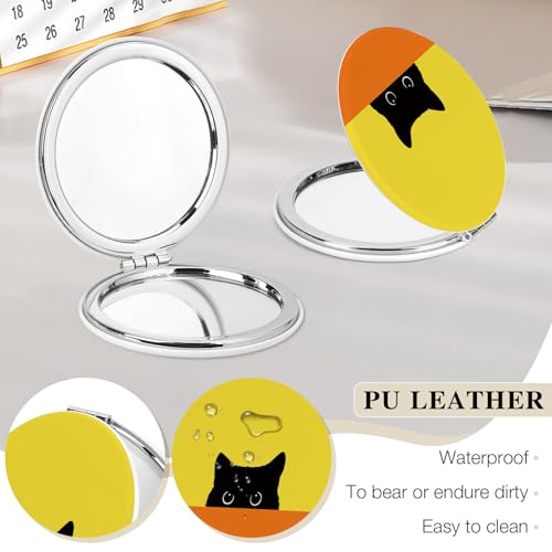 Black Cat Compact Mirror - Dual Sided 1x/2x Magnifying Pocket Mirror