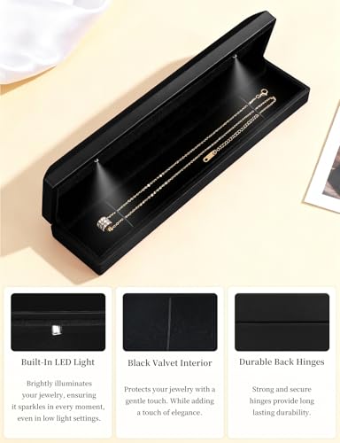 Hatori Black Long Chain Necklace Gift Box with LED Light