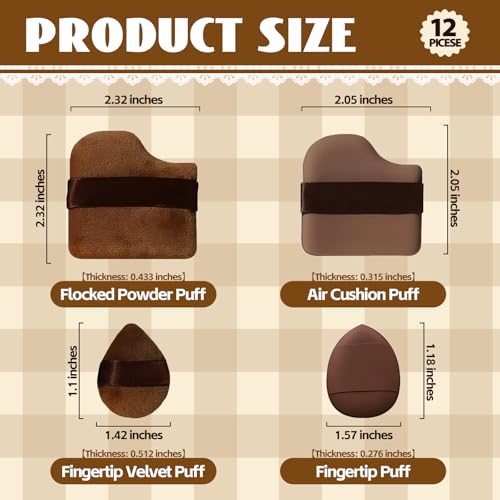 Tayinem 12pcs Makeup Powder Puff Set - Soft Velour & Air Cushion Puffs for Loose Powder