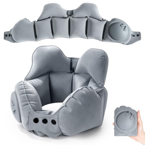 YuLohass Grey Inflatable U-Shaped Travel Neck Pillow with Adjustable Snap