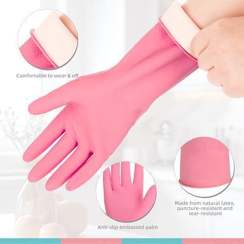 Xgunion Reusable Rubber Cleaning Gloves - Medium, 5 Pairs Non-Slip Set