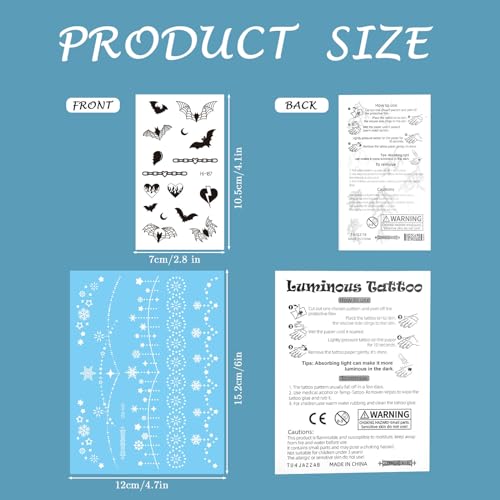 Konsait 24 Sheets Glow in the Dark Face Temporary Tattoos Luminous Body Art