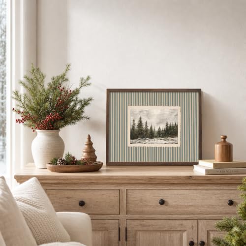 Vintage Christmas Wall Art Framed Winter Scene Canvas Print 16x12 Inches - Green Variation