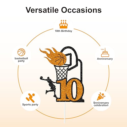 10th Birthday Basketball Cake Topper - Glitter Sports Decoration