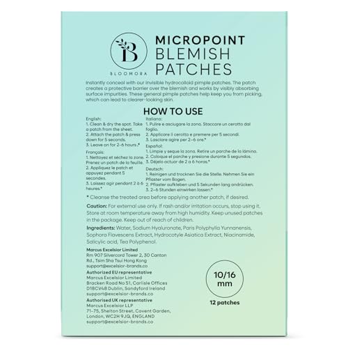 BLOOMORA Microdart Pimple Patches for Early Stage Spots with Salicylic Acid, Niacinamide & Hyaluronic Acid - 12 Count