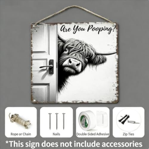 Funny Highland Cow Metal Sign - Vintage Farmhouse Wall Art 8x12