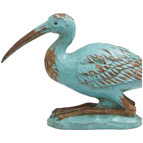 Deco 79 Polystone Bird Decorative Sculpture Distressed Home Decor Statue with Brown Wood Inspired Accents, Accent Figurine 3" x 11" x 7", Teal