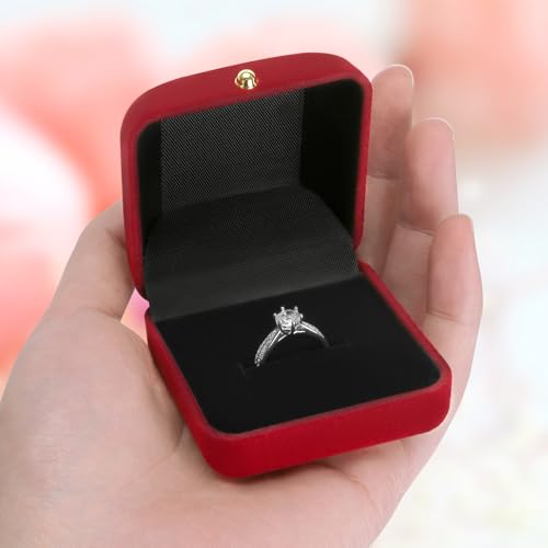 KUKUVR Red Velvet Jewelry Ring Box for Proposal - 2 Pcs