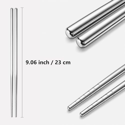 Maclia 6 Pairs Silver Reusable Stainless Steel Chopsticks - Food Grade, Non-Slip, Durable