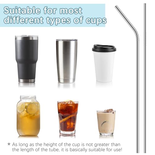 24-Pack Reusable Stainless Steel Metal Straws - Silver, Straight & Bent