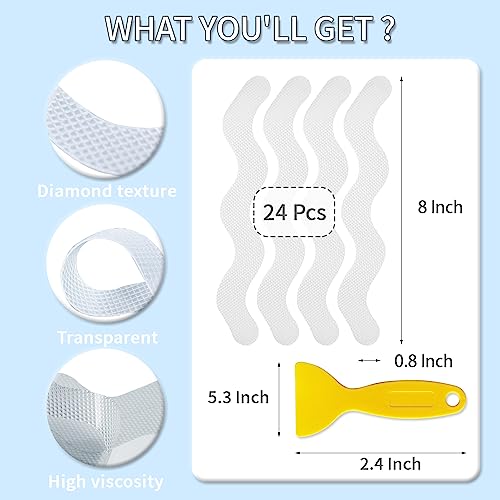 WIBUE 24-Piece Non-Slip Bathtub Stickers - Wave Shape Safety Decals