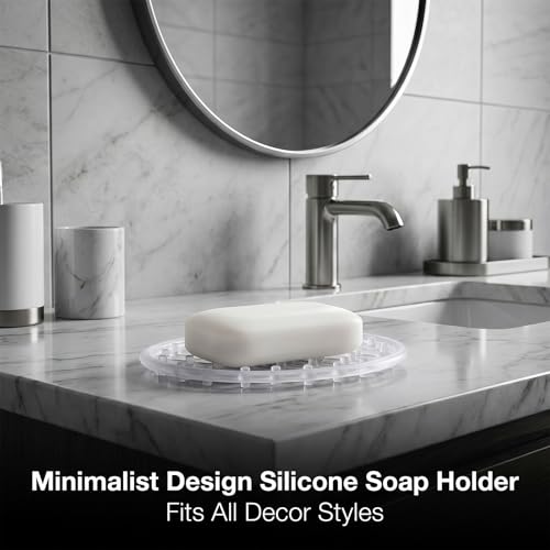 2-Pack Silicone Soap Dish with Drainage for Shower & Kitchen