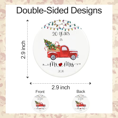 5 Year Anniversary Ornament 2026 - Mr & Mrs Gift, Ceramic Decor, Double-Sided, Gold String