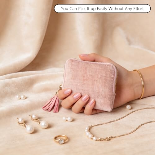 Light Pink Travel Jewelry Case with Tassel Zipper & 6 Layers