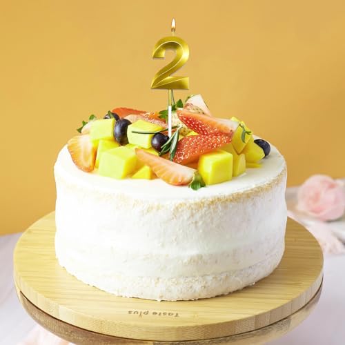 Gold Number 2 Birthday Candle for Cake Decorations