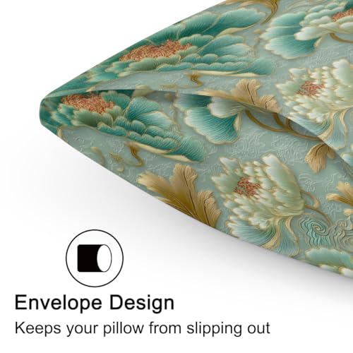 Teal Floral Satin Pillowcase for Hair & Skin - King Size 20x40