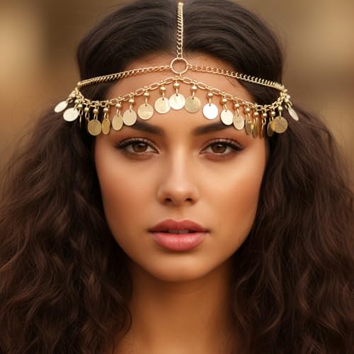 Gold Head Chain & Snake Charm Egyptian Headpiece for Costume & Prom