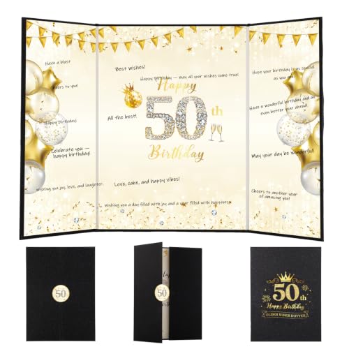 50th Birthday Guest Book Alternative Card - Black Gold Sign-In Board