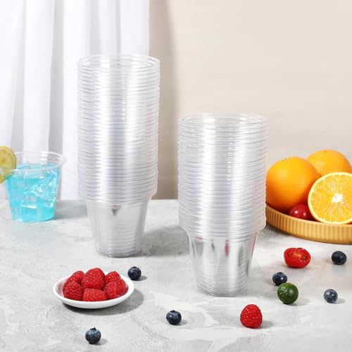 BYSNOW 100 Pack 9 oz Clear Disposable Plastic Cups - Food Safe